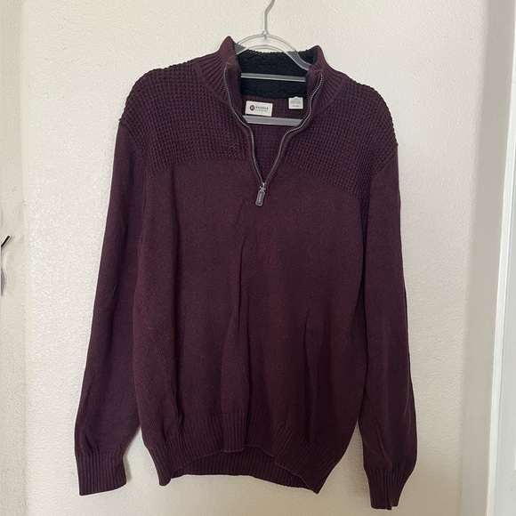 HAGGAR Clothing 100% Cotton Zip Neck Type Burgundy Sweater Men’s Large - Picture 1 of 6